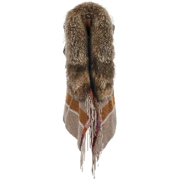 beige Parka jacket with fur collar and removable lining in fabric for women