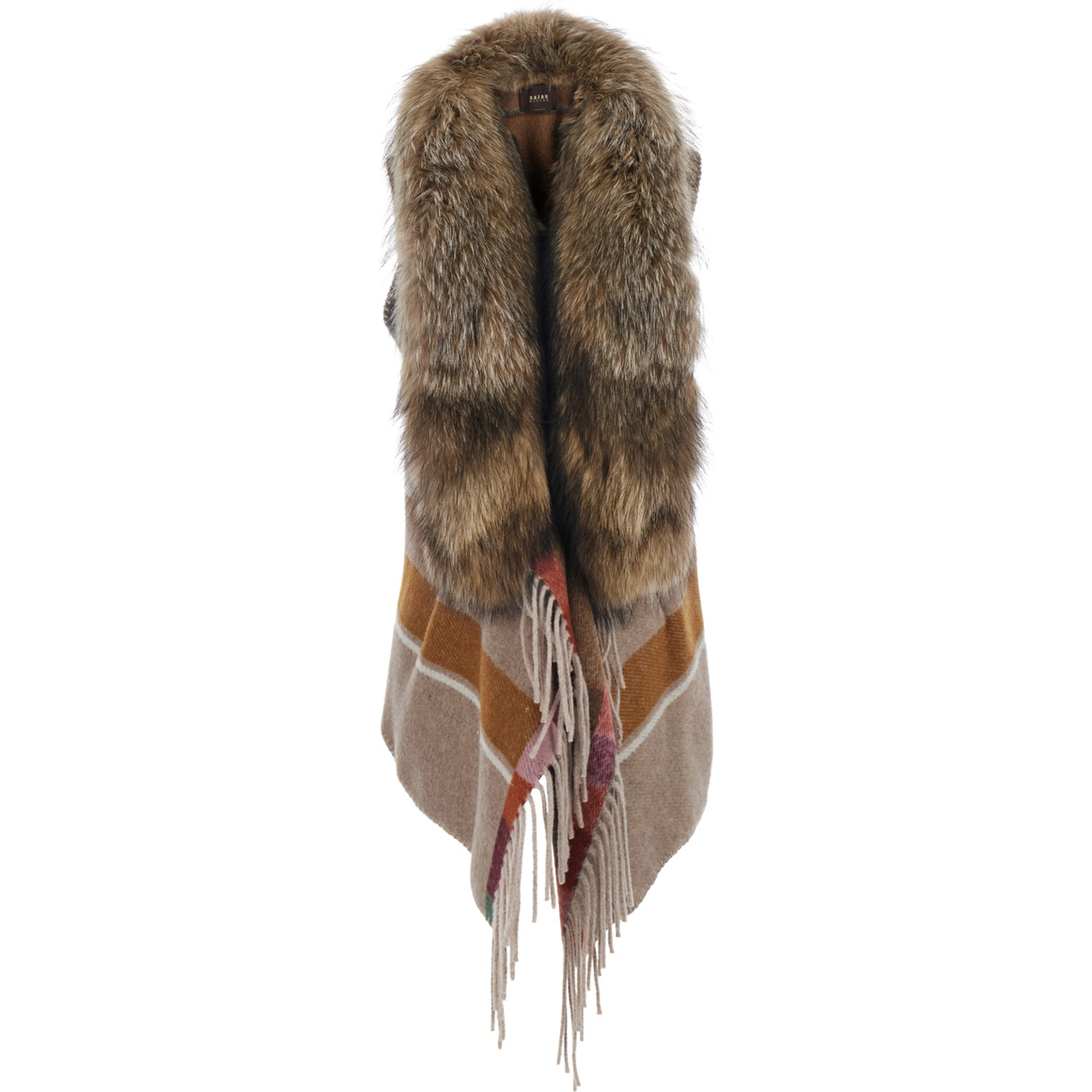 beige Parka jacket with fur collar and removable lining in fabric for women