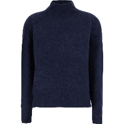 Blue top with round neck and long sleeves in Fabric, women