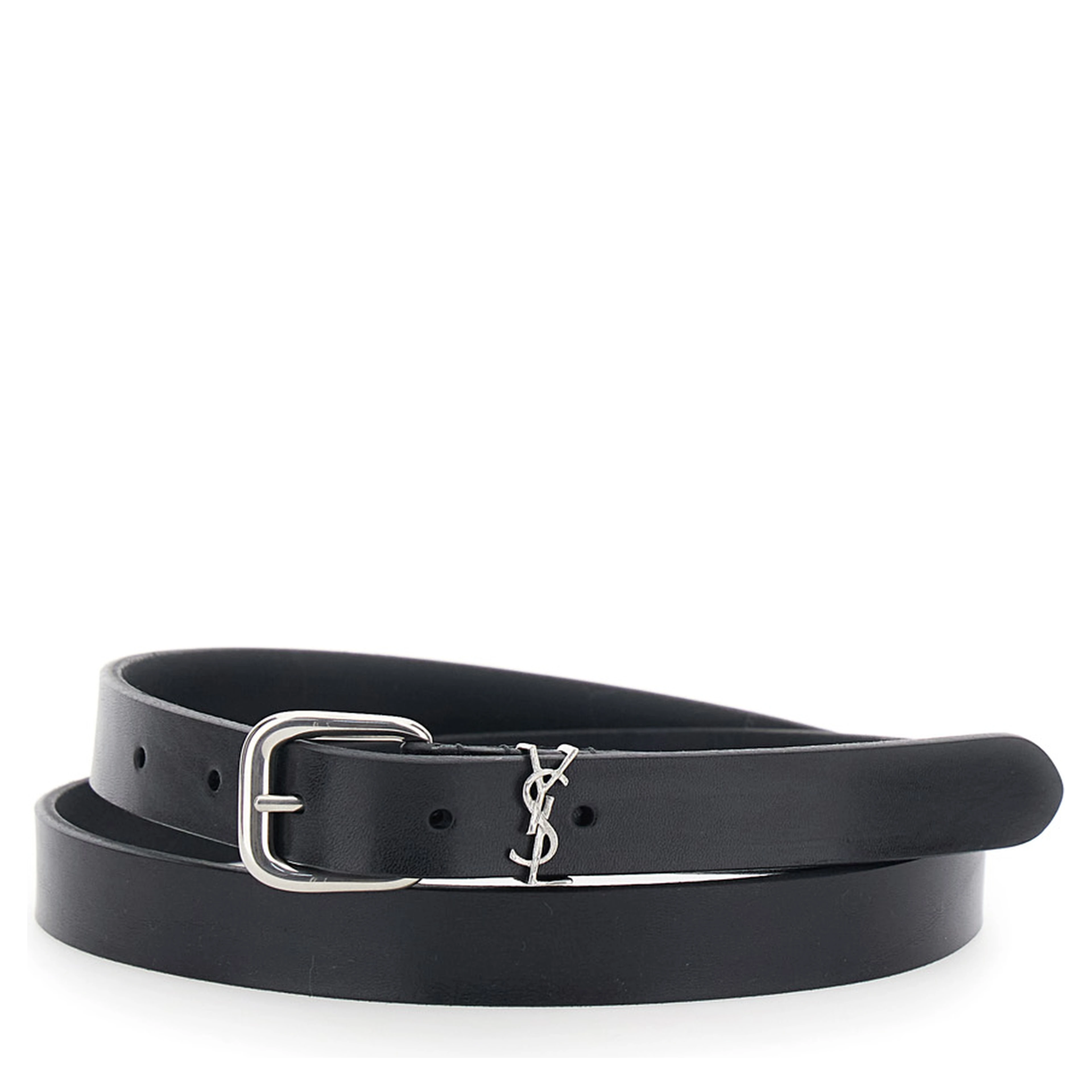Belt with Cassandre Plate on the Front and Adjustable Buckle in Black Leather for Men