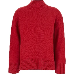 Sweater with high collar and long sleeves in red cashmere for women
