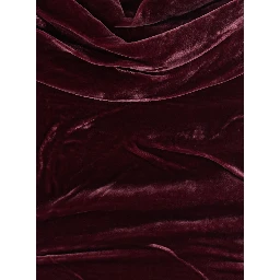Bordeaux Long Sleeveless Dress with Ruffles in Velvet for Women