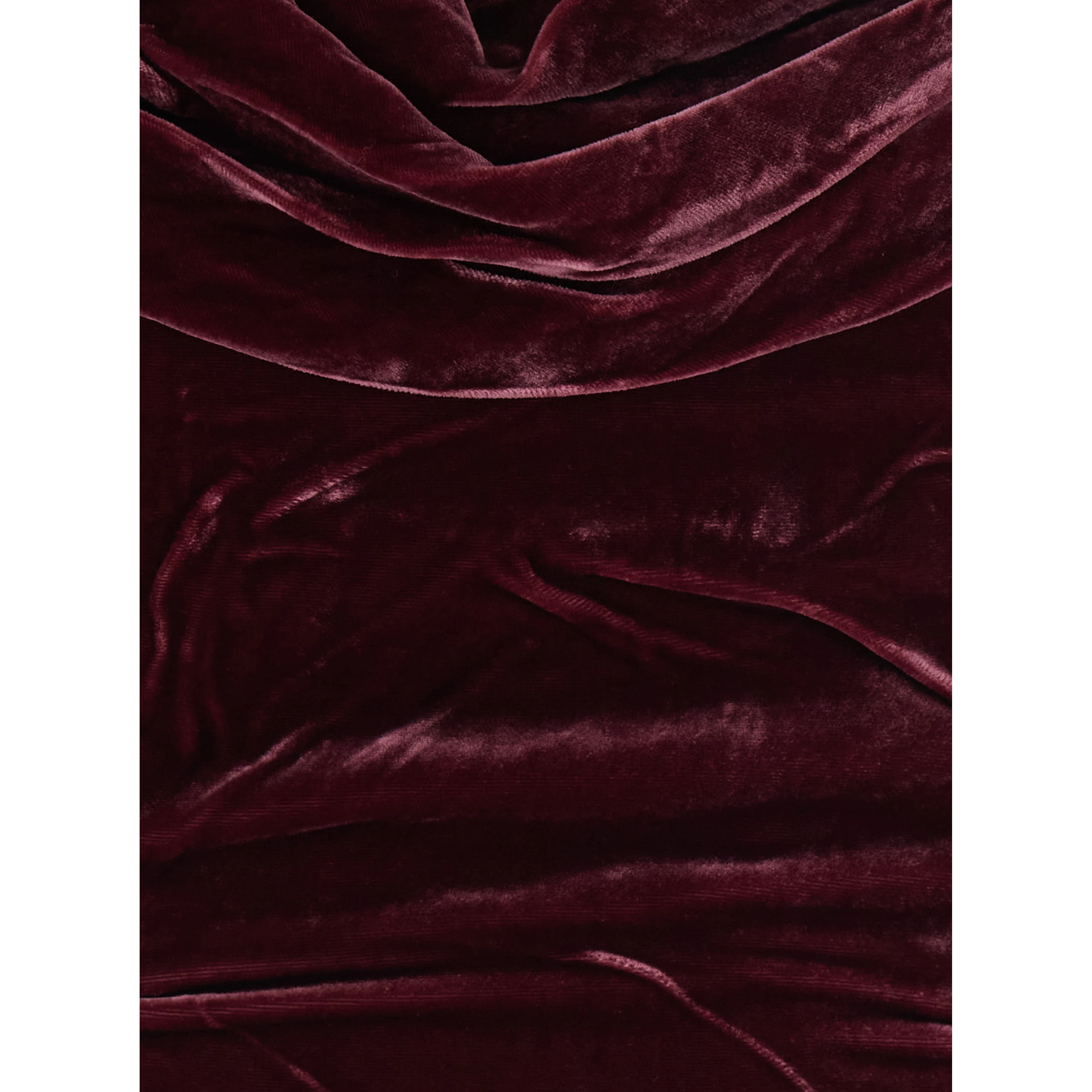 Bordeaux Long Sleeveless Dress with Ruffles in Velvet for Women