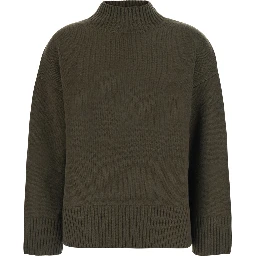 Womens Green Cashmere Mock Neck Pullover with Long Sleeves