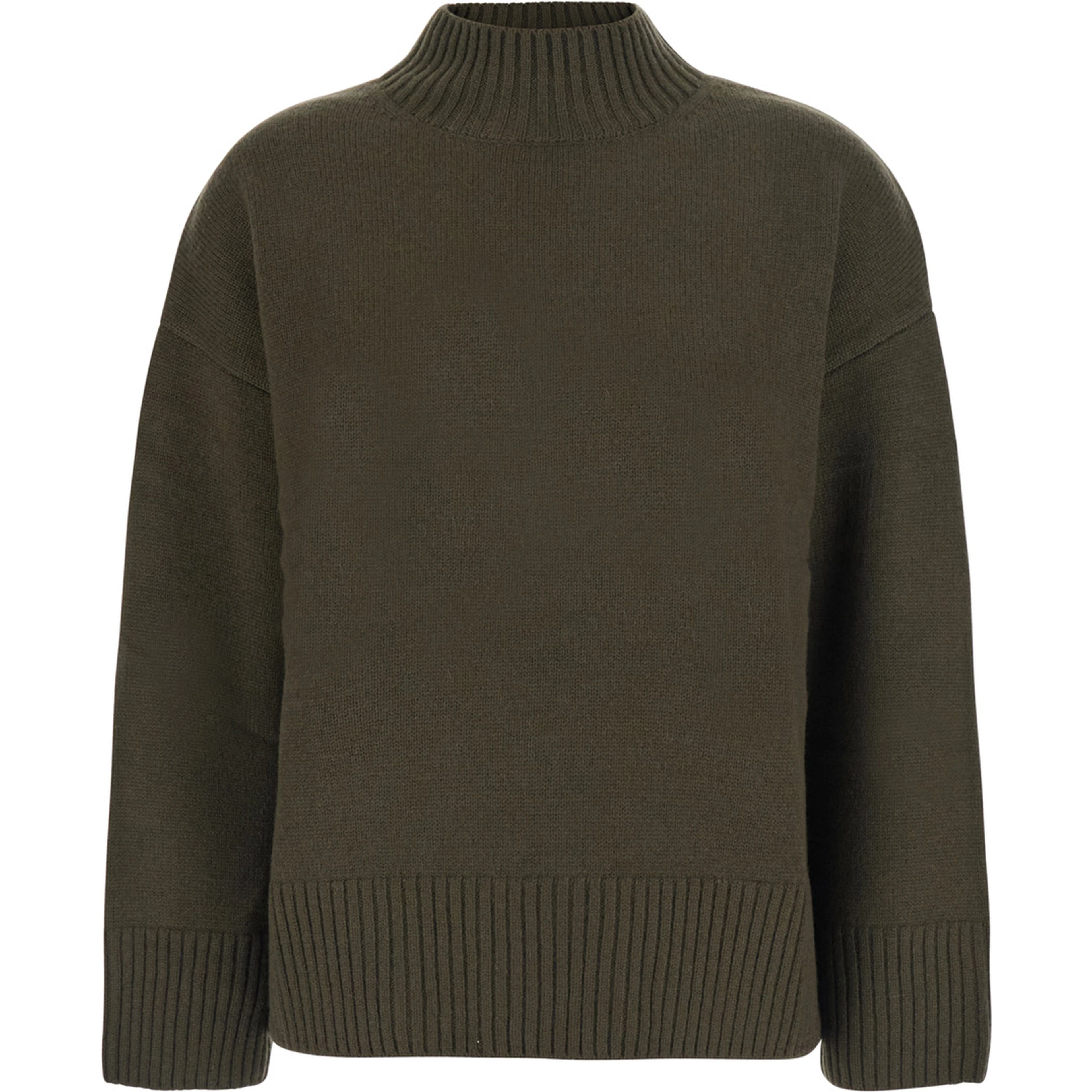 Womens Green Cashmere Mock Neck Pullover with Long Sleeves