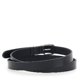 Belt with Cassandre Plate on the Front and Adjustable Buckle in Black Leather for Men