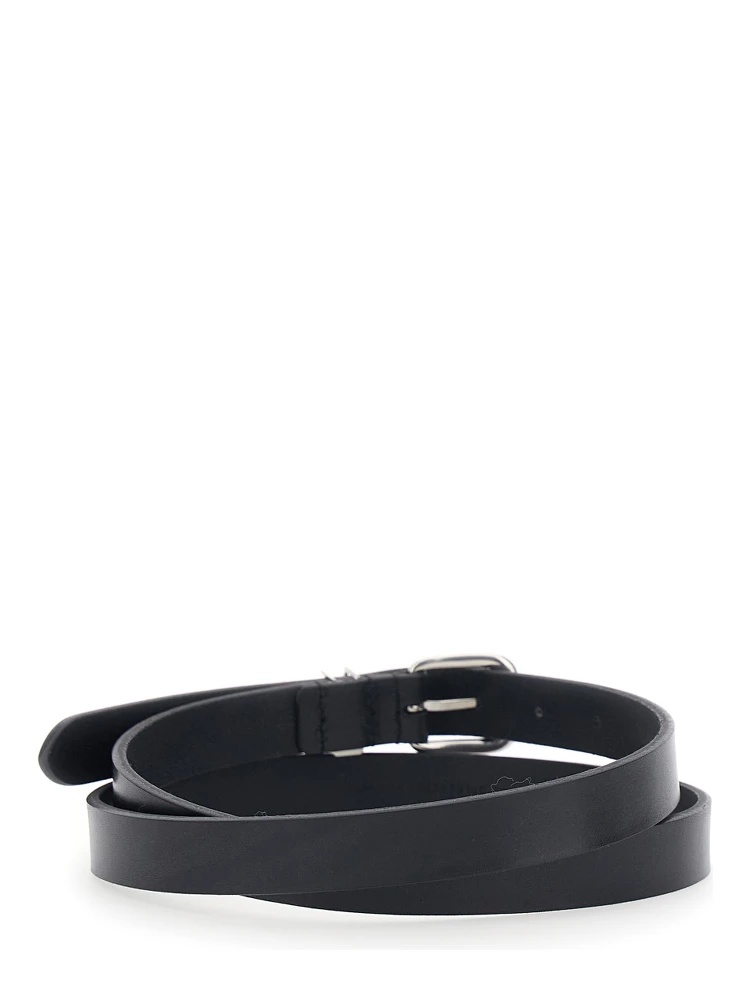 Belt with Cassandre Plate on the Front and Adjustable Buckle in Black Leather for Men alternative