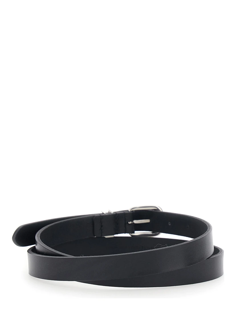 Belt with Cassandre Plate on the Front and Adjustable Buckle in Black Leather for Men