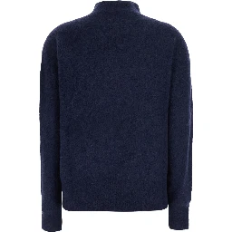 Blue top with round neck and long sleeves in Fabric, women