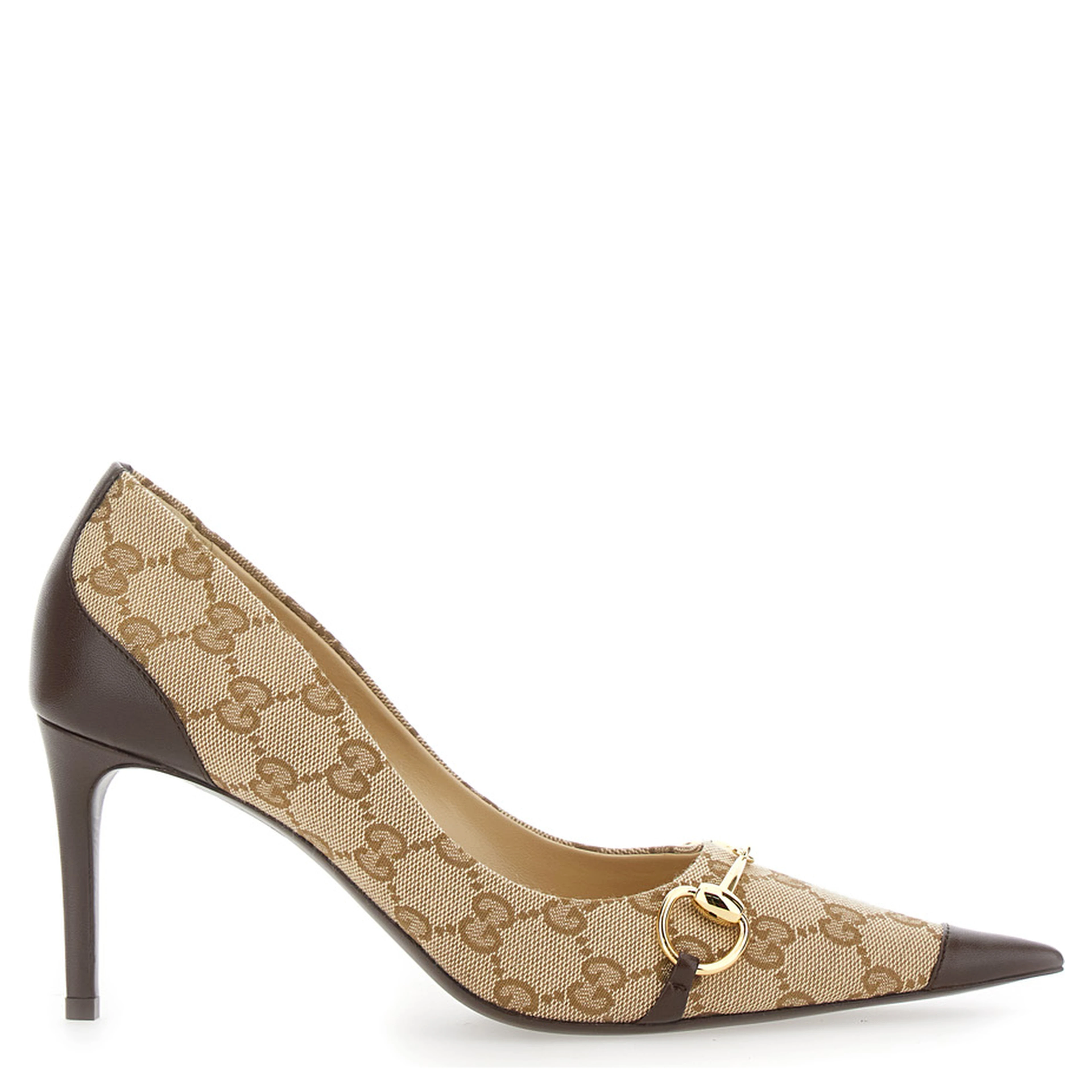 Brown High-Heel Pumps with Horsebit Plate in GG Canvas for Women