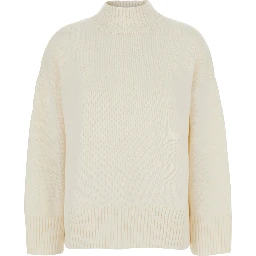WOMEN MOCK NECK PULLOVER 5GG with high collar and long sleeves in White Cashmere for women