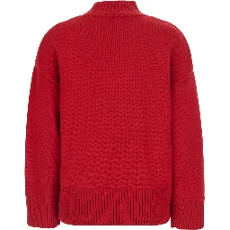 Sweater with high collar and long sleeves in red cashmere for women