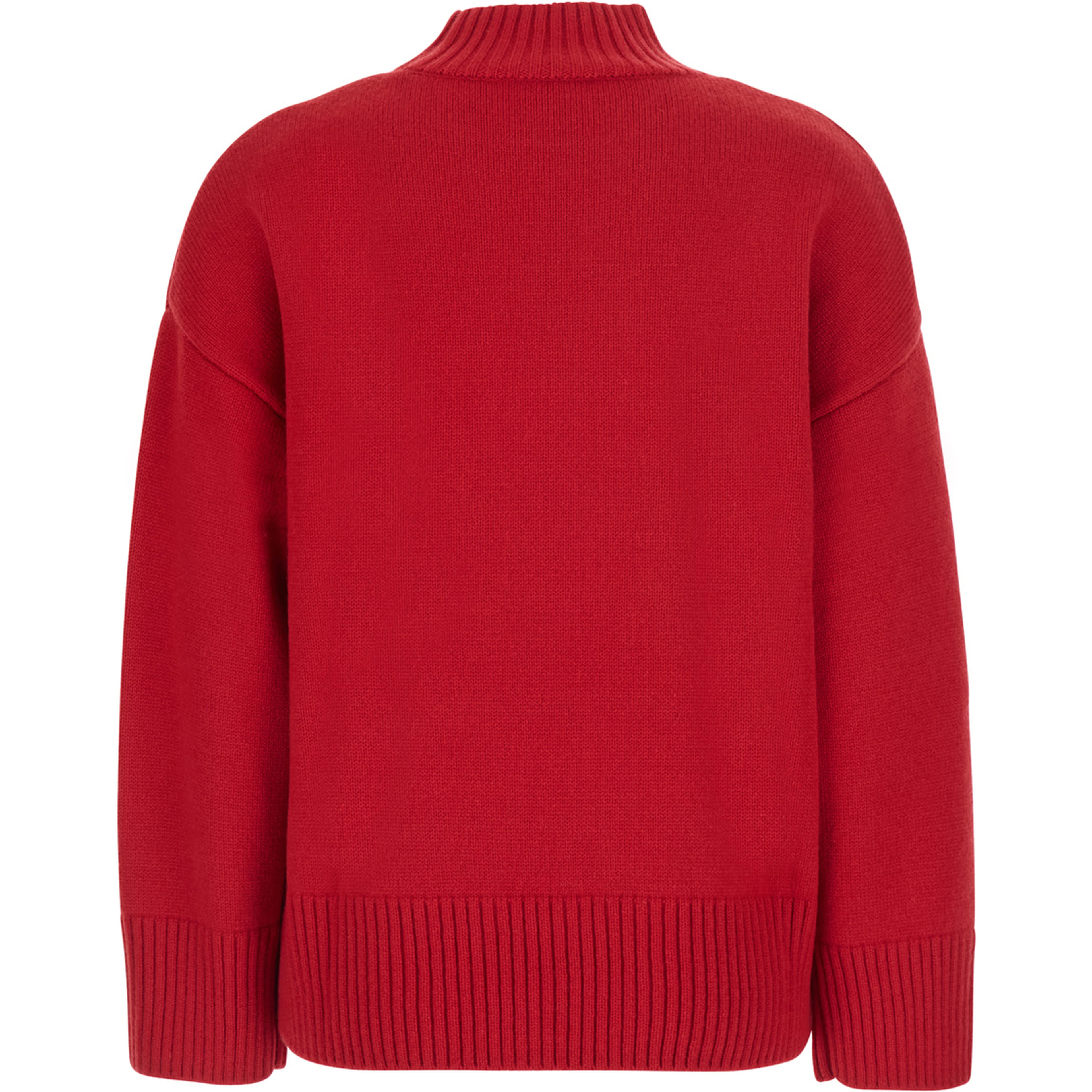 Sweater with high collar and long sleeves in red cashmere for women