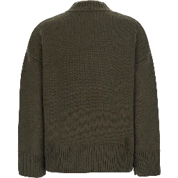 Womens Green Cashmere Mock Neck Pullover with Long Sleeves