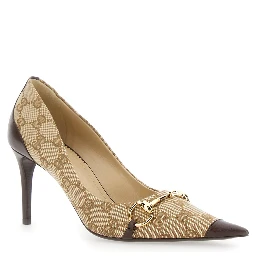 Brown High-Heel Pumps with Horsebit Plate in GG Canvas for Women