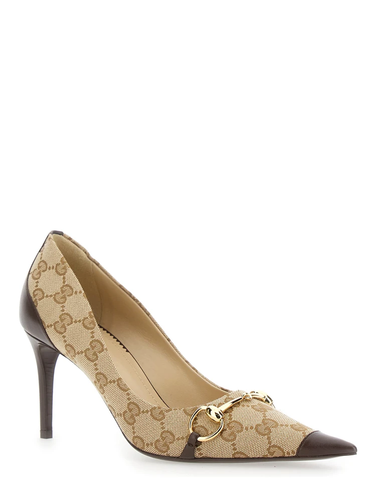 Brown High-Heel Pumps with Horsebit Plate in GG Canvas for Women alternative