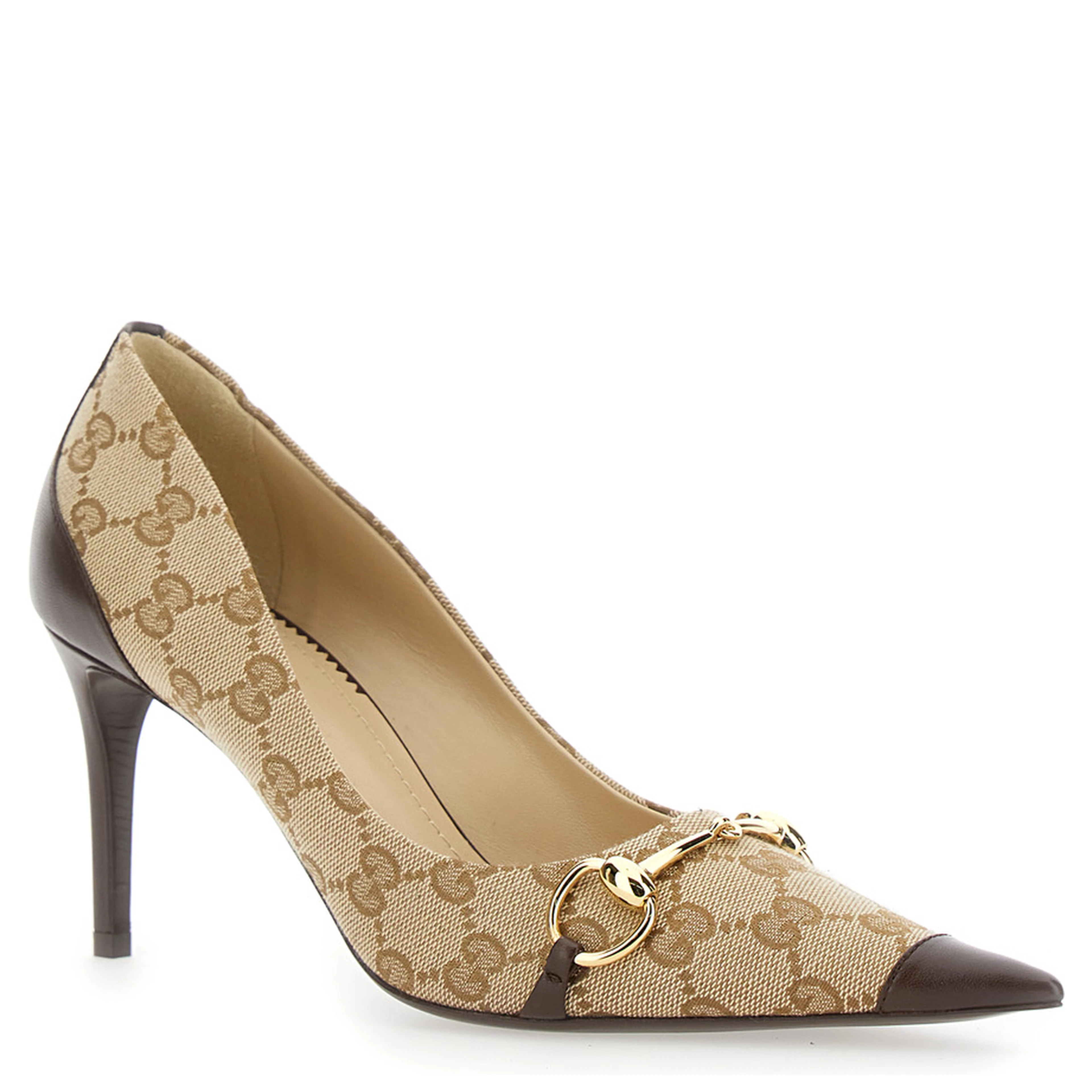 Brown High-Heel Pumps with Horsebit Plate in GG Canvas for Women