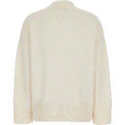 WOMEN MOCK NECK PULLOVER 5GG with high collar and long sleeves in White Cashmere for women