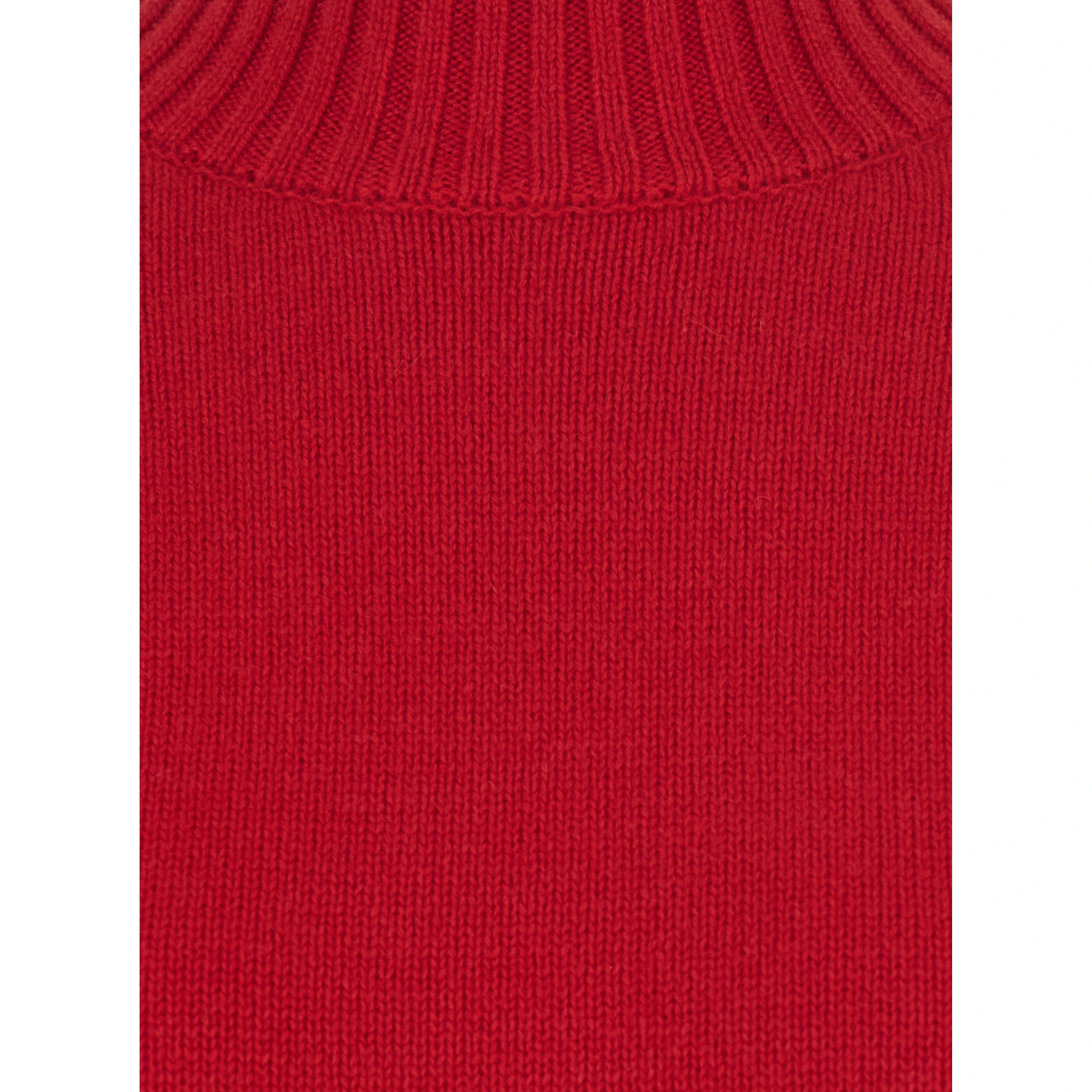 Sweater with high collar and long sleeves in red cashmere for women