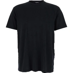 Black Crew Neck T-Shirt with Logo Embroidery on the Front in Cotton Blend for Men