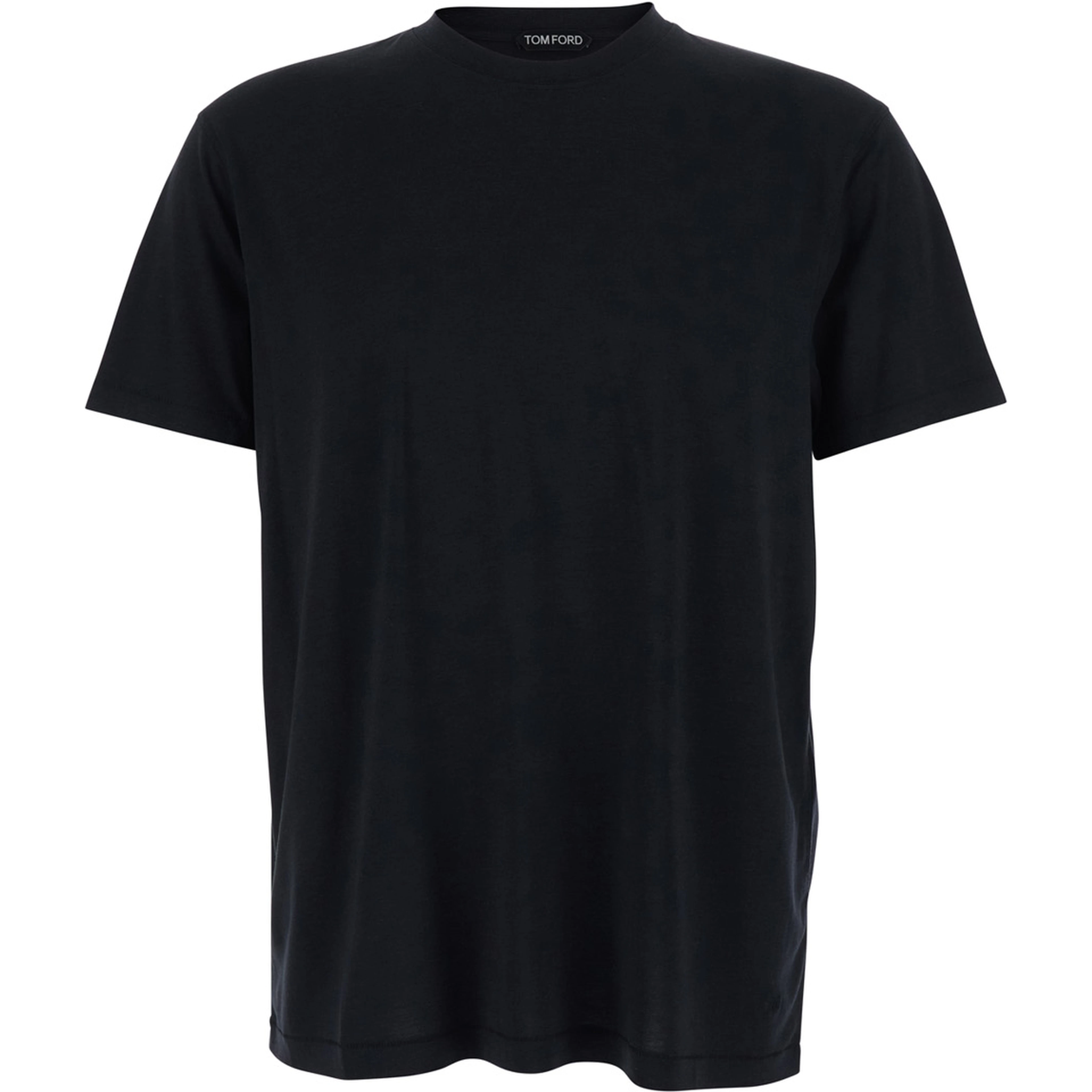 Black Crew Neck T-Shirt with Logo Embroidery on the Front in Cotton Blend for Men