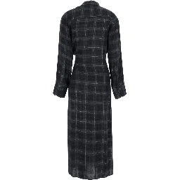 Black Dress with buckle belt on the front and all-over check Motif in fabric for women