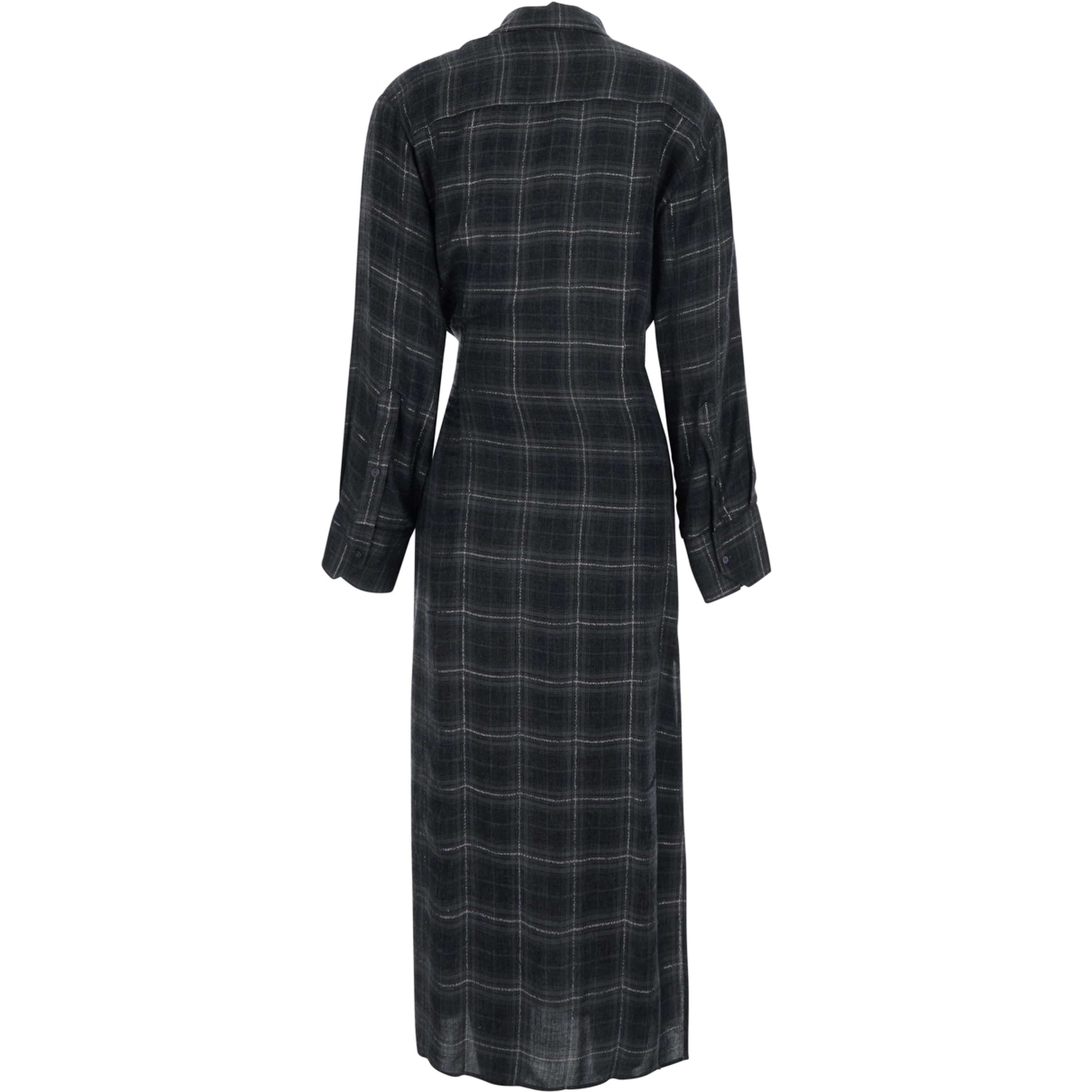Black Dress with buckle belt on the front and all-over check Motif in fabric for women