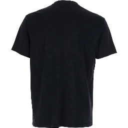 Black Crew Neck T-Shirt with Logo Embroidery on the Front in Cotton Blend for Men