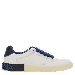 Blue Sneaker Portofino Custom with Contrast Heel and Leather Lettering Logo for Men