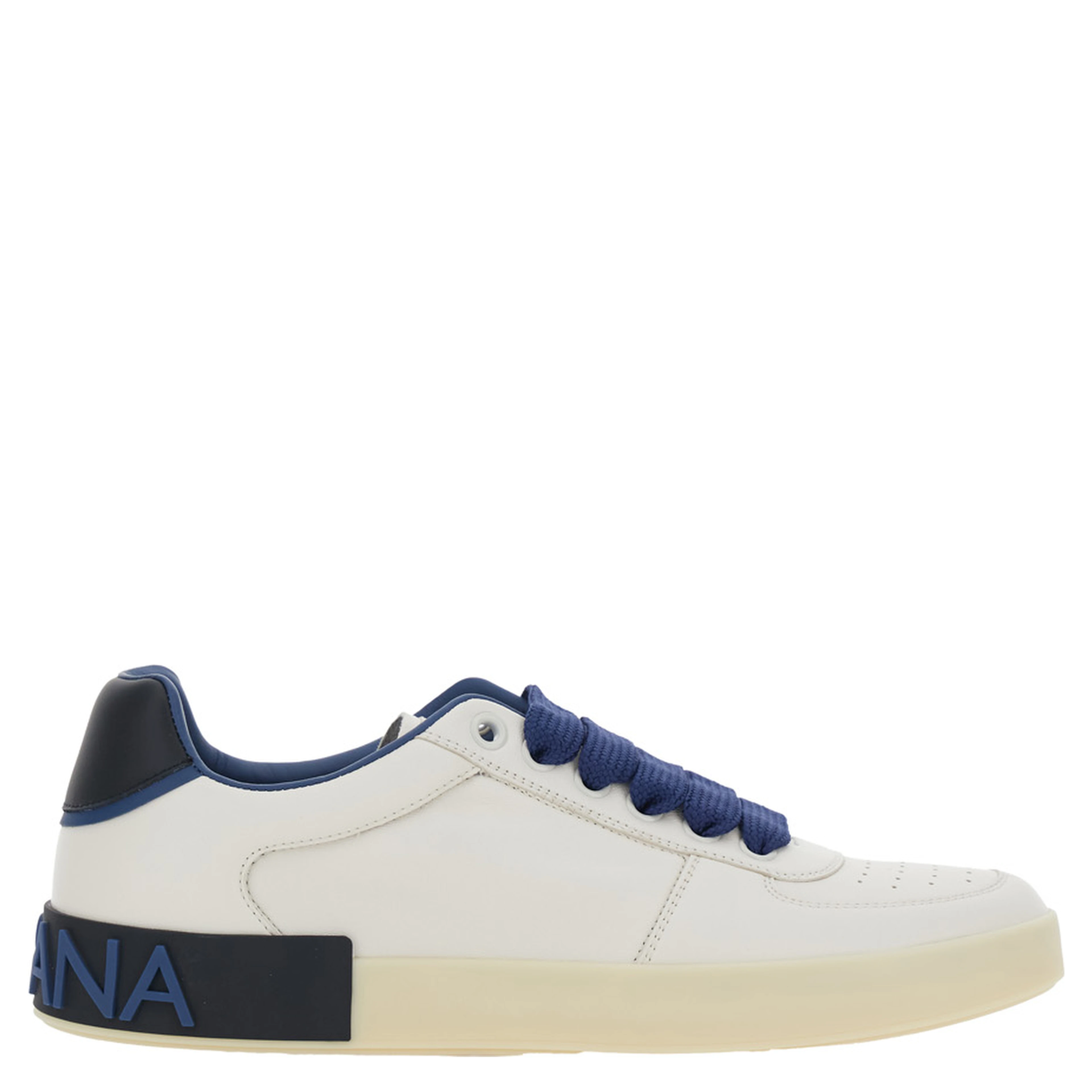 Blue Sneaker Portofino Custom with Contrast Heel and Leather Lettering Logo for Men