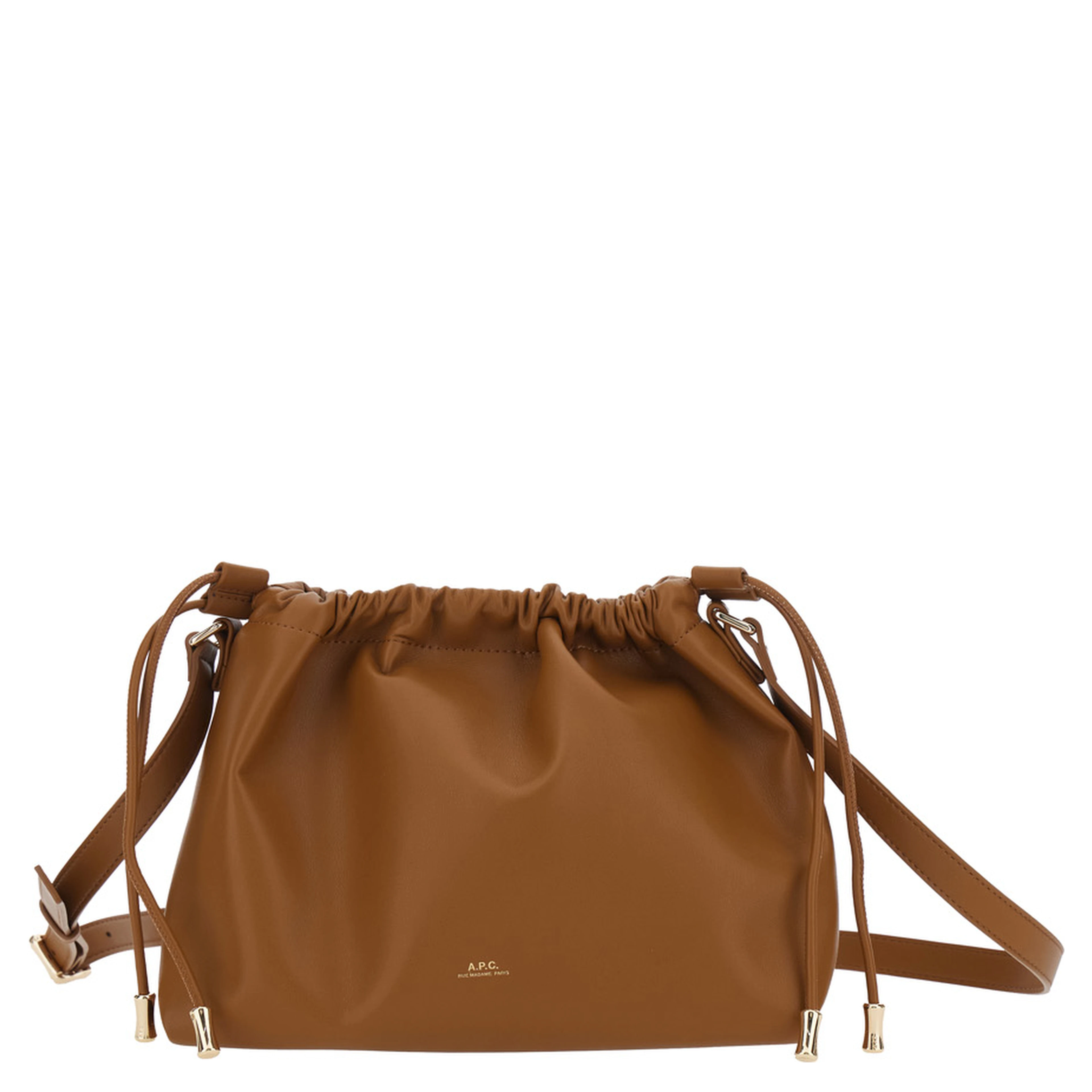 Ninon Brown Crossbody Bag with Drawstring and Logo Lettering in Ecoleather for Women