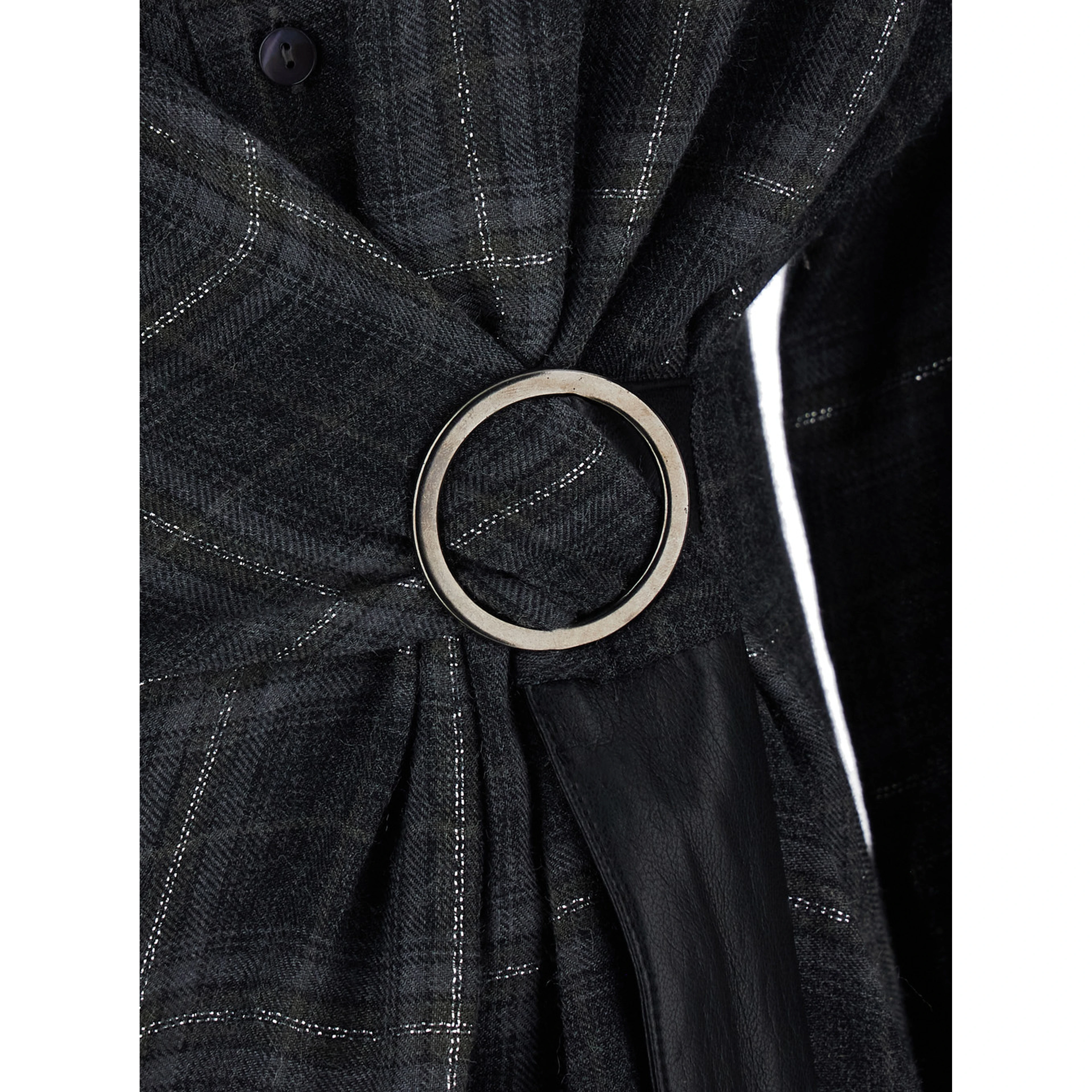 Black Dress with buckle belt on the front and all-over check Motif in fabric for women