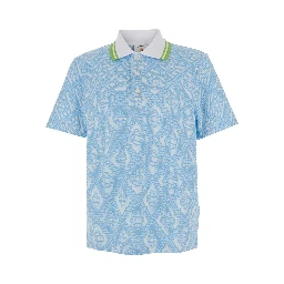 Light Blue Polo Shirt with Classic Bicolor Collar and All-Over Embroidery in Cotton Blend Man