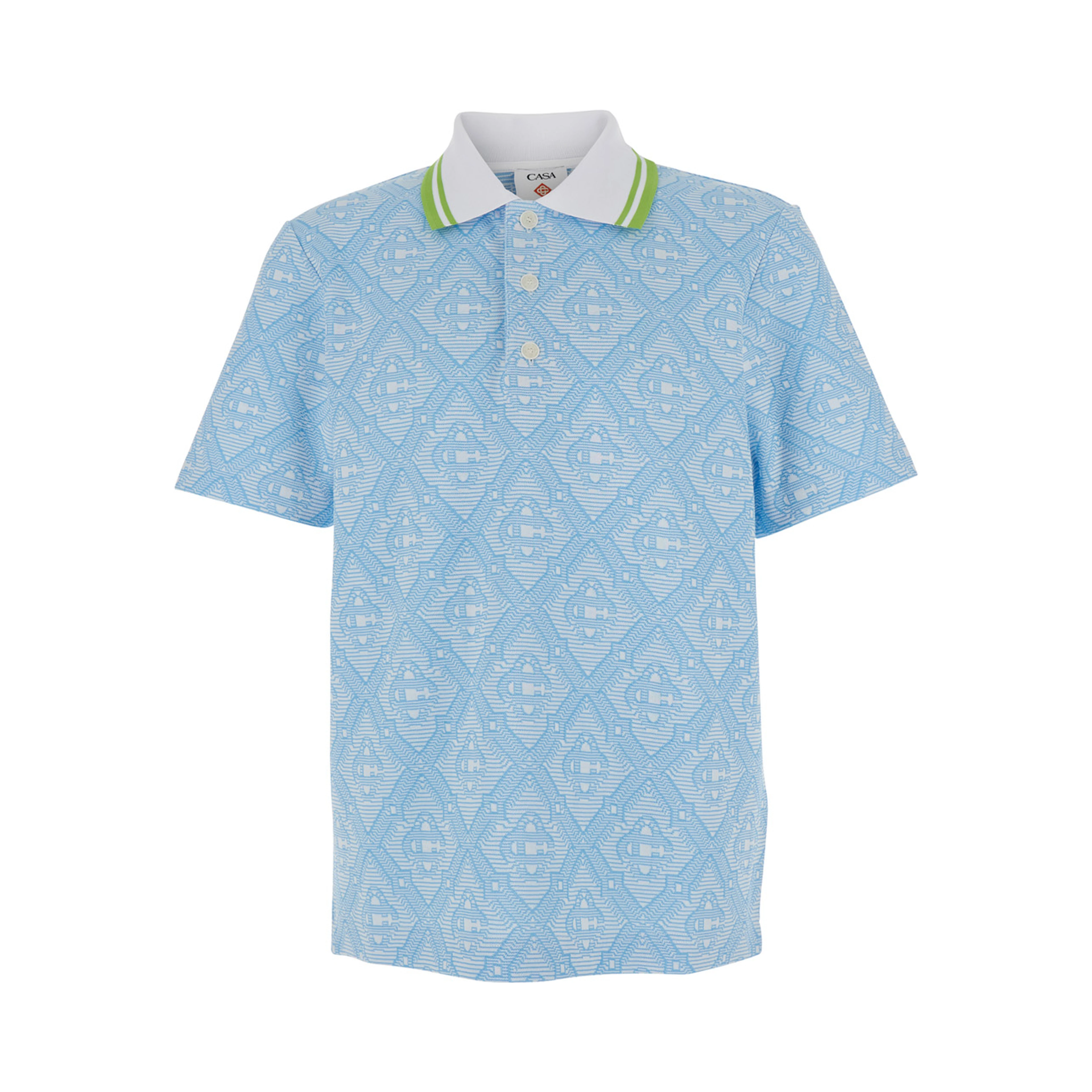 Light Blue Polo Shirt with Classic Bicolor Collar and All-Over Embroidery in Cotton Blend Man