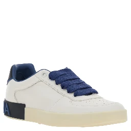 Blue Sneaker Portofino Custom with Contrast Heel and Leather Lettering Logo for Men
