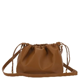 Ninon Brown Crossbody Bag with Drawstring and Logo Lettering in Ecoleather for Women