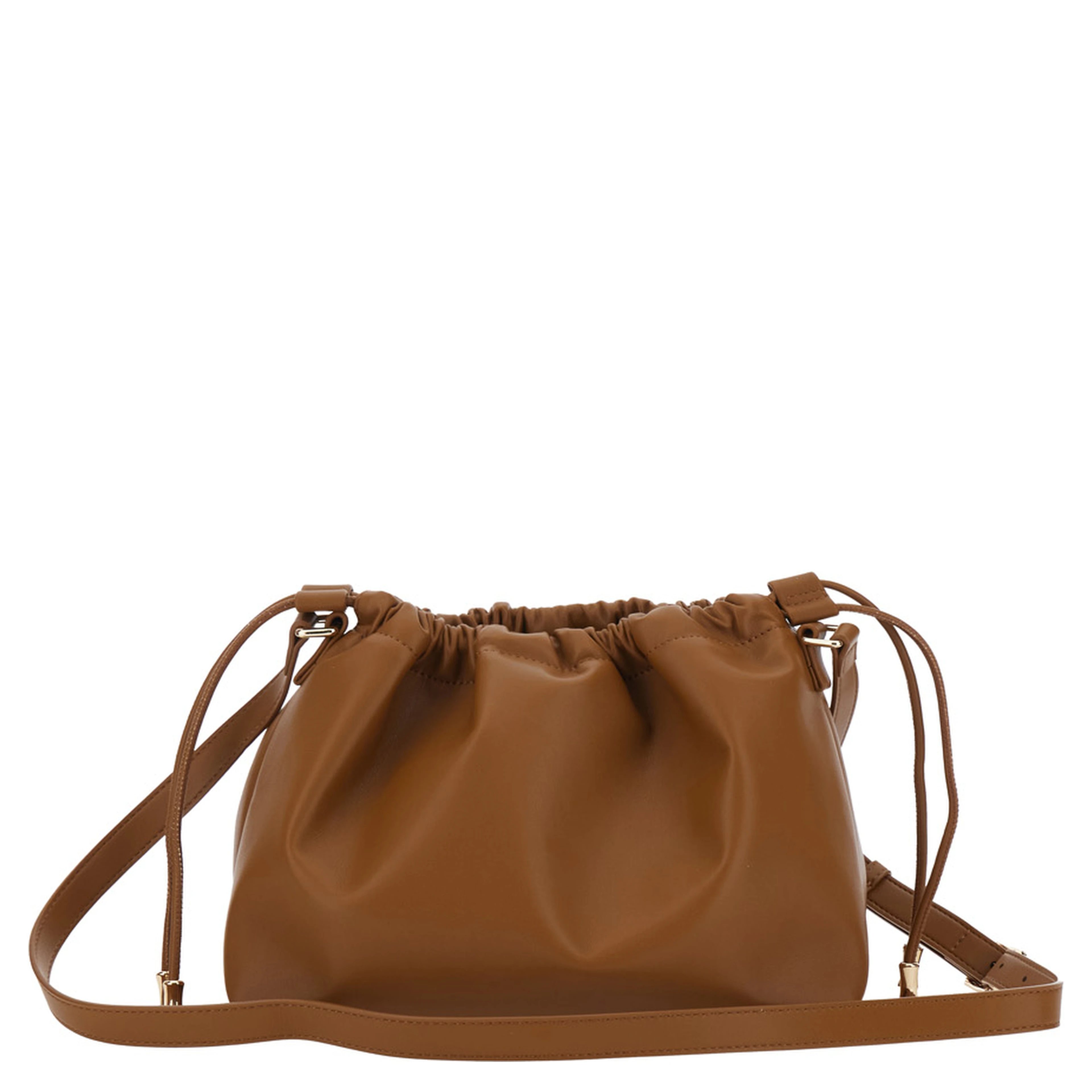 Ninon Brown Crossbody Bag with Drawstring and Logo Lettering in Ecoleather for Women