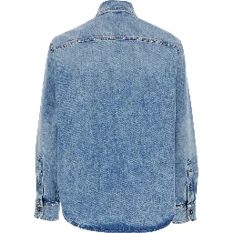 Light Blue Shirt with Classic Collar and Two Patch Pockets on the Front in Denim for Men