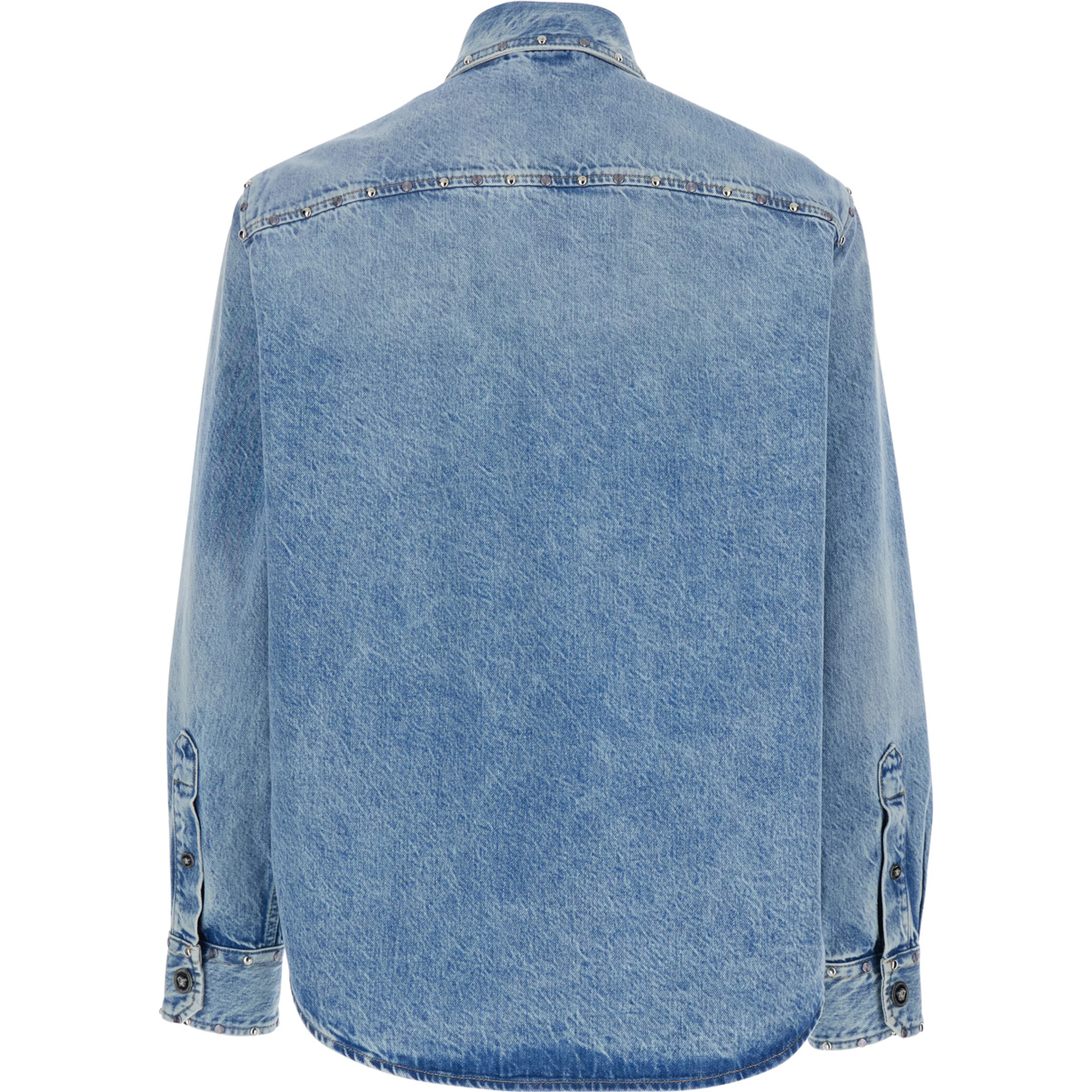 Light Blue Shirt with Classic Collar and Two Patch Pockets on the Front in Denim for Men