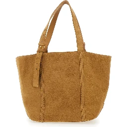 24/7 brown Shopper with Logo on the Front and fringes with micro metal studs in suede