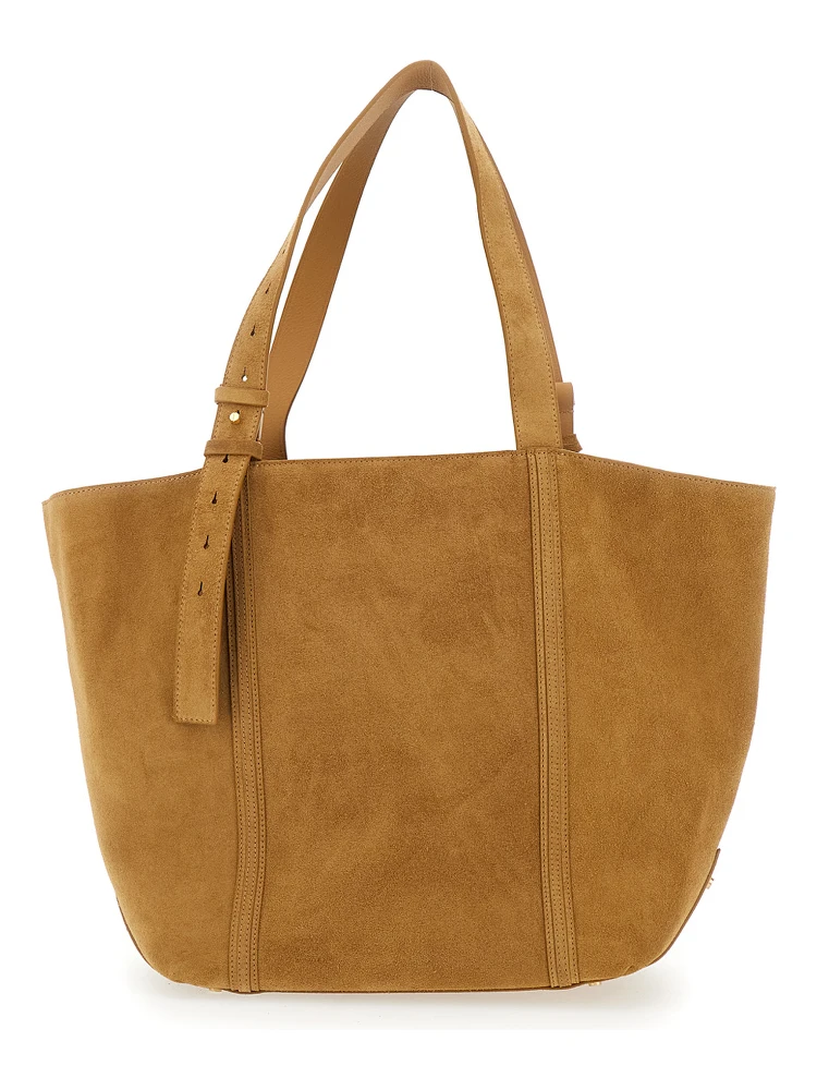 24/7 brown Shopper with Logo on the Front and fringes with micro metal studs in suede alternative