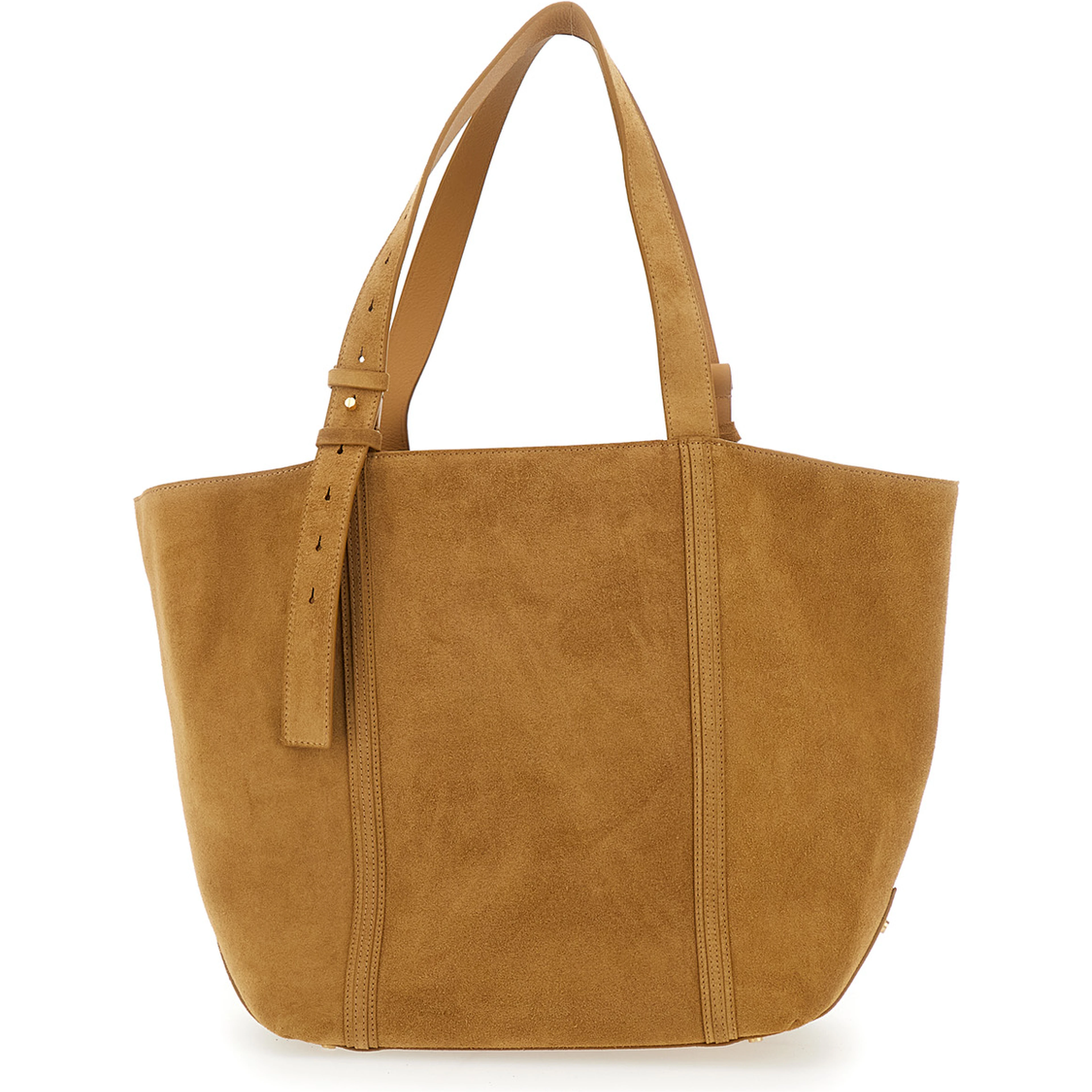 24/7 brown Shopper with Logo on the Front and fringes with micro metal studs in suede
