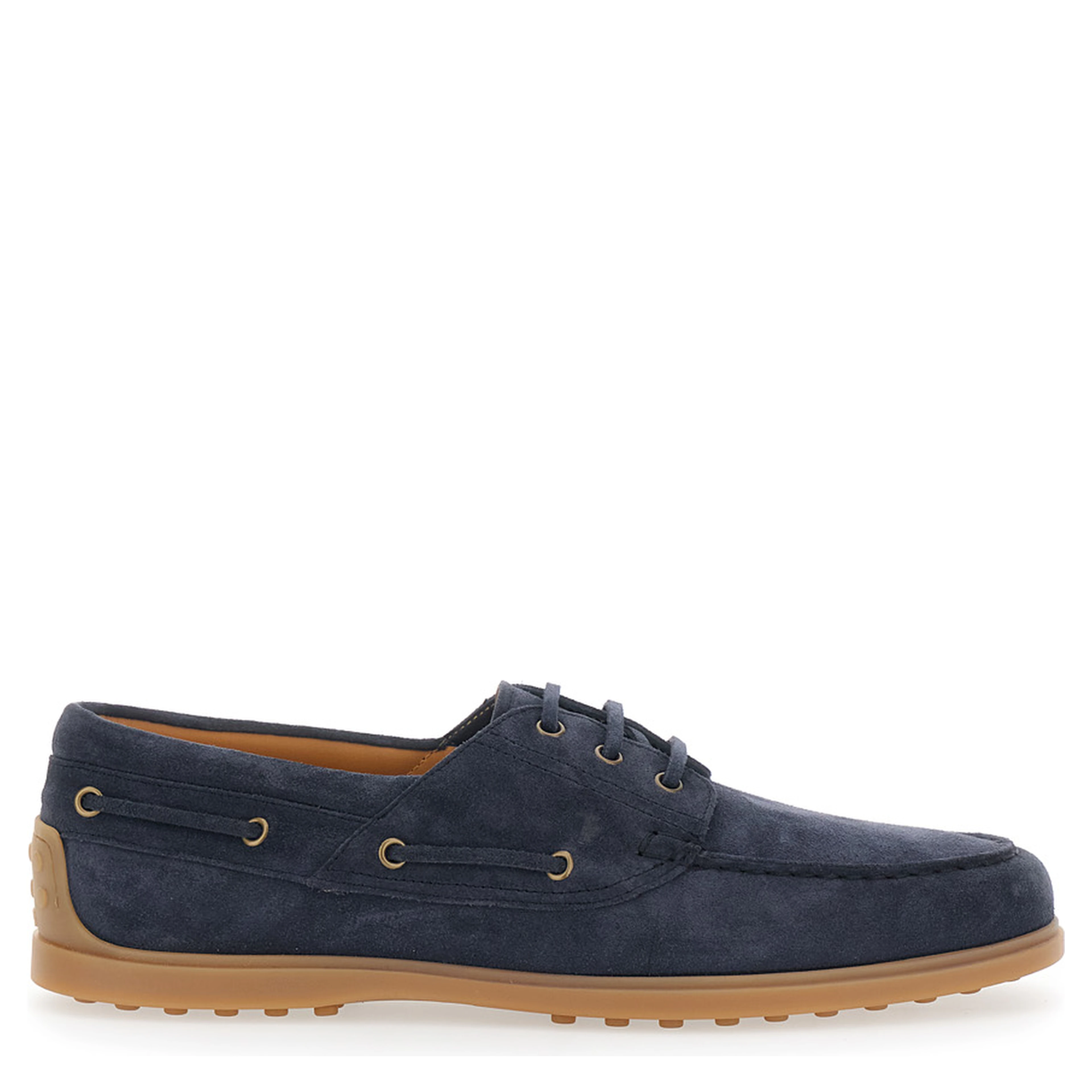 Blue Boat Loafers with Logo Lettering on Back in Suede Man