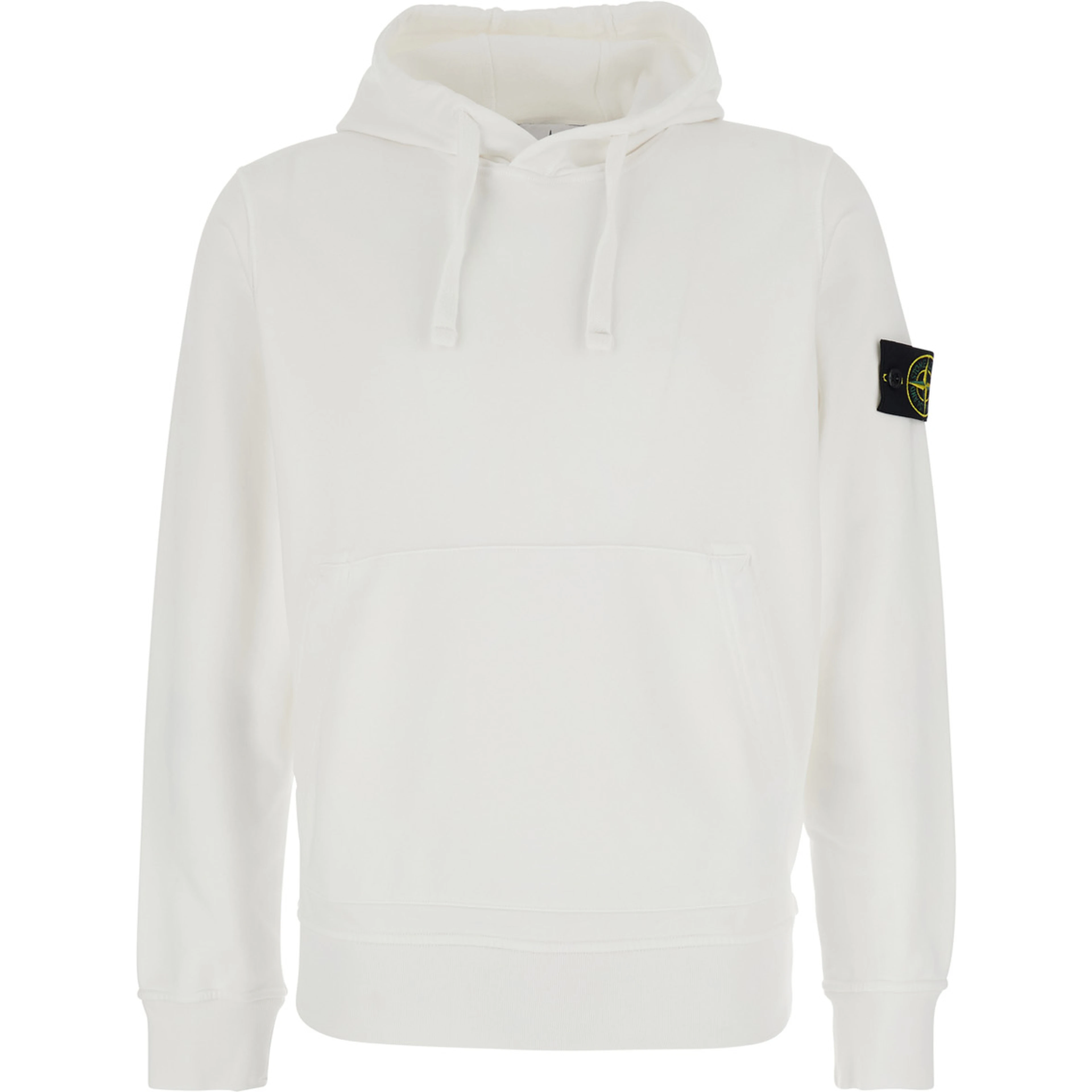 White Hoodie with Drawstring and Logo Patch on Sleeve in Cotton for Men