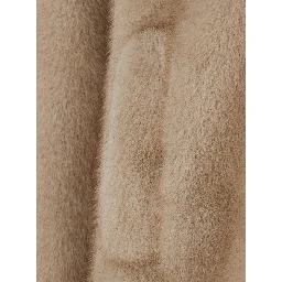 beige Shearling with zip closure and drawstring hood in eco-fur for women