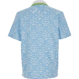 Light Blue Polo Shirt with Classic Bicolor Collar and All-Over Embroidery in Cotton Blend Man
