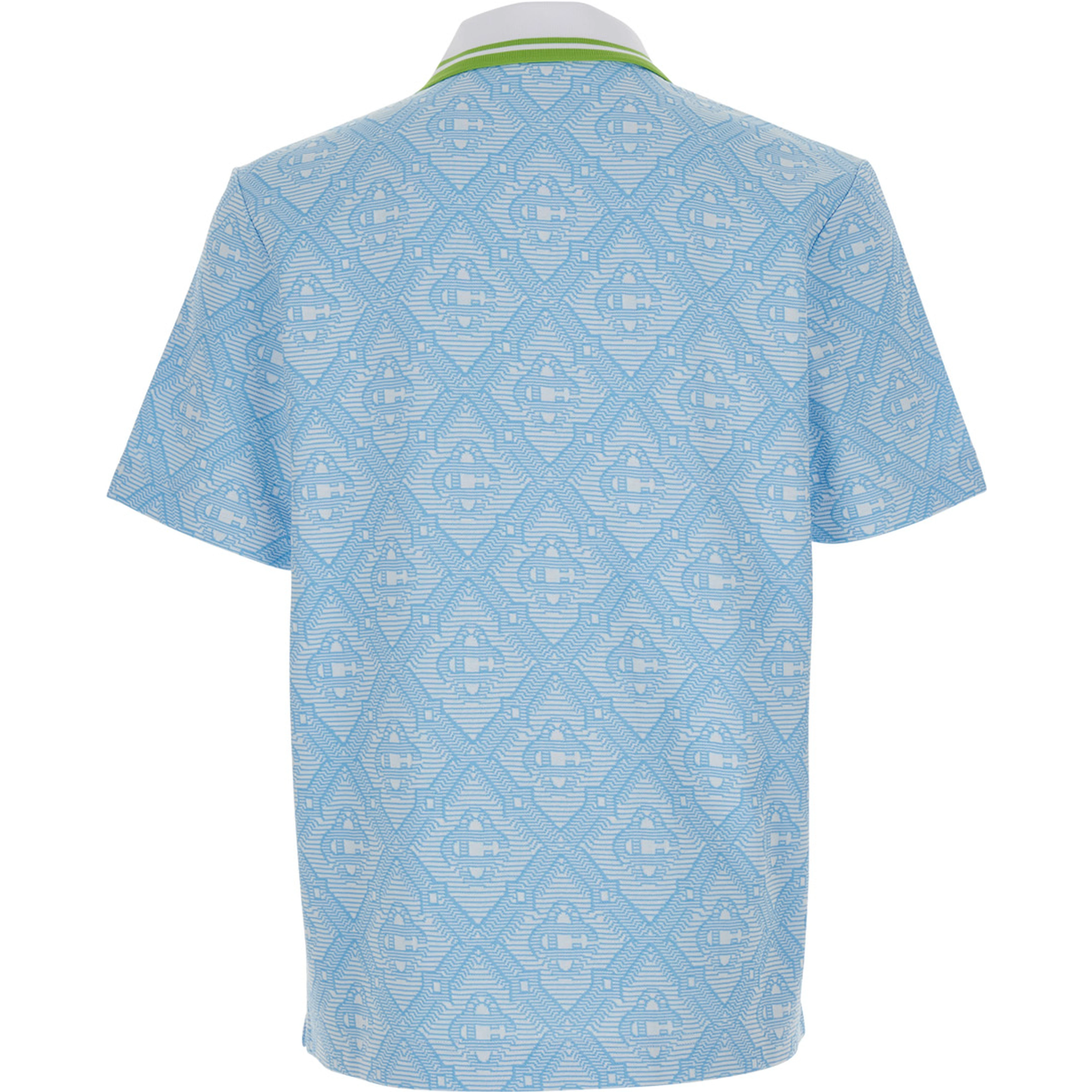 Light Blue Polo Shirt with Classic Bicolor Collar and All-Over Embroidery in Cotton Blend Man