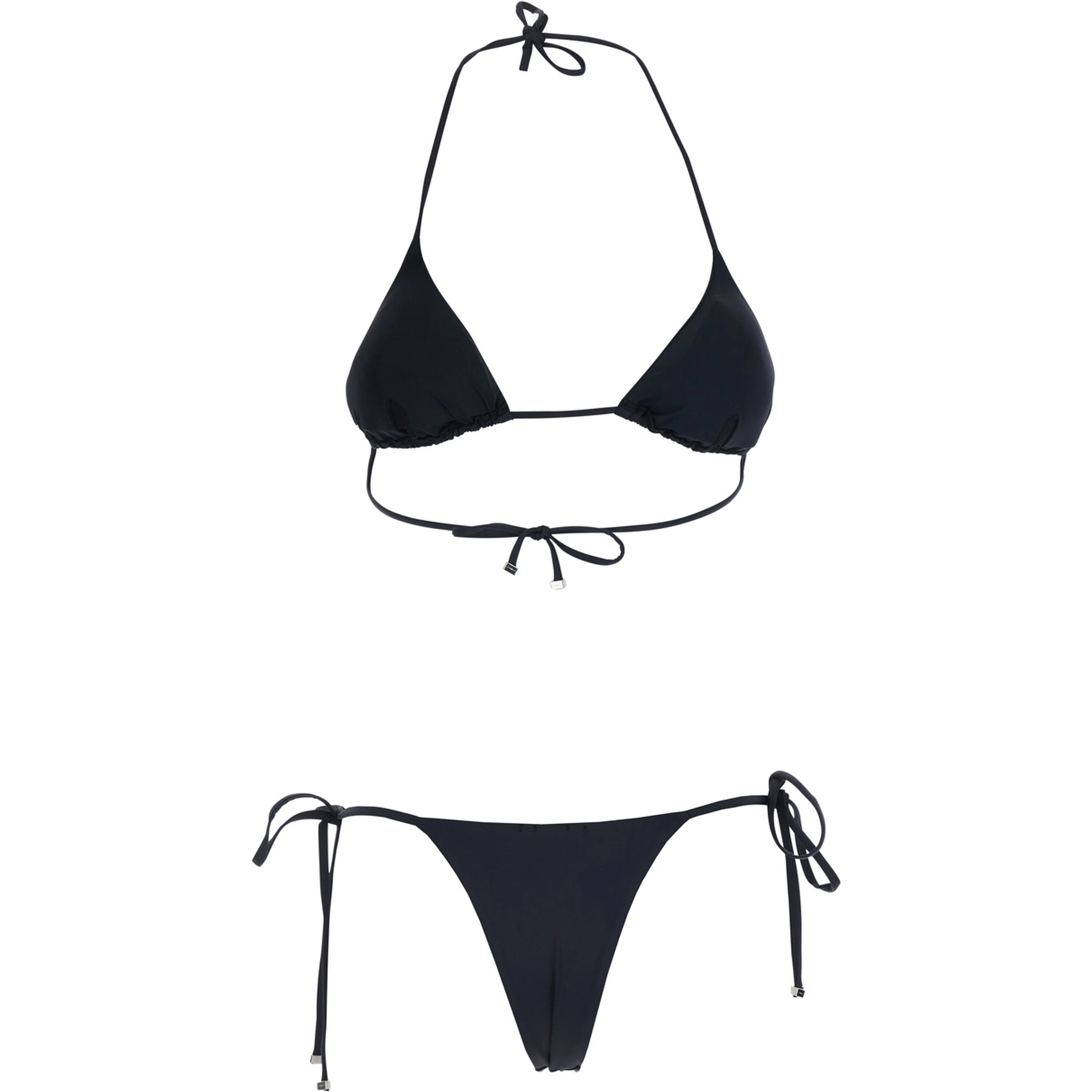 Black Bikini with Gem Embroidery and Adjustable Drawstring Closure in Stretch Tech Fabric for Women