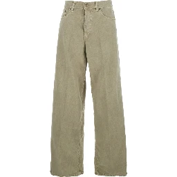 Khaki Green Jeans with Belt Loops and Back Logo Patch in Denim Woman
