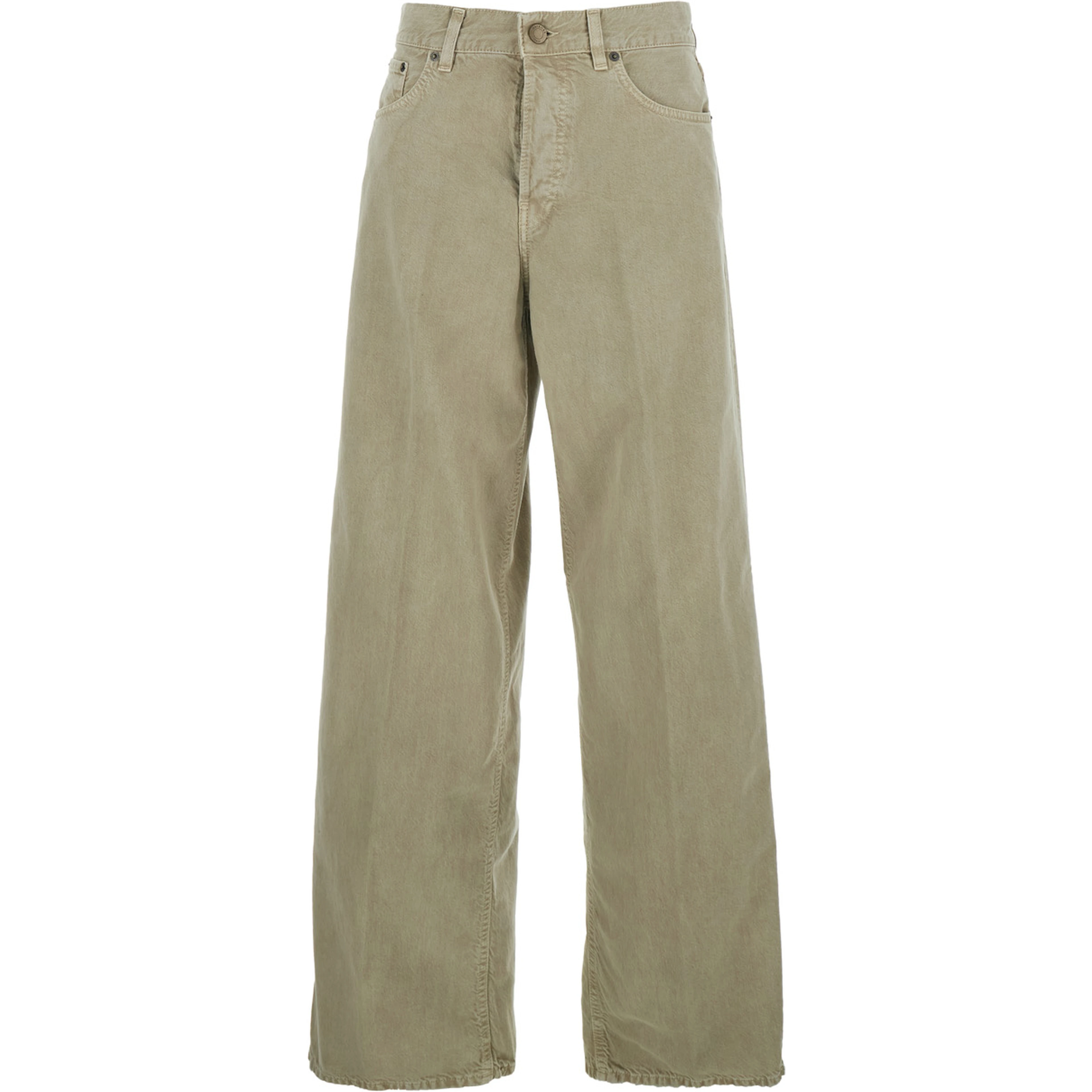 Khaki Green Jeans with Belt Loops and Back Logo Patch in Denim Woman